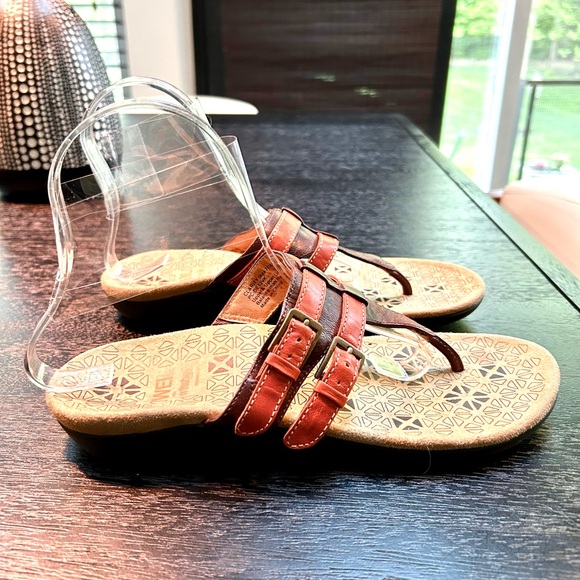 Dr. Andrew Weil Size 7 Leather Orthaheel Comfy Sandals Flip Flop Brown Orange - Picture 3 of 9